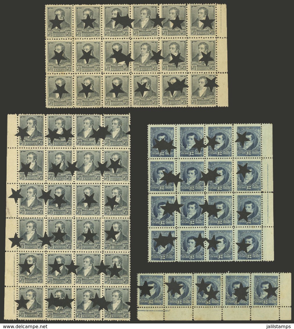 ARGENTINA: STAR PUNCH CANCEL: Blocks Of ½c. And 12½ Of The "3 Próceres" Issue, All With "star" Bulk Mail Cancel , Some W - Collections, Lots & Séries