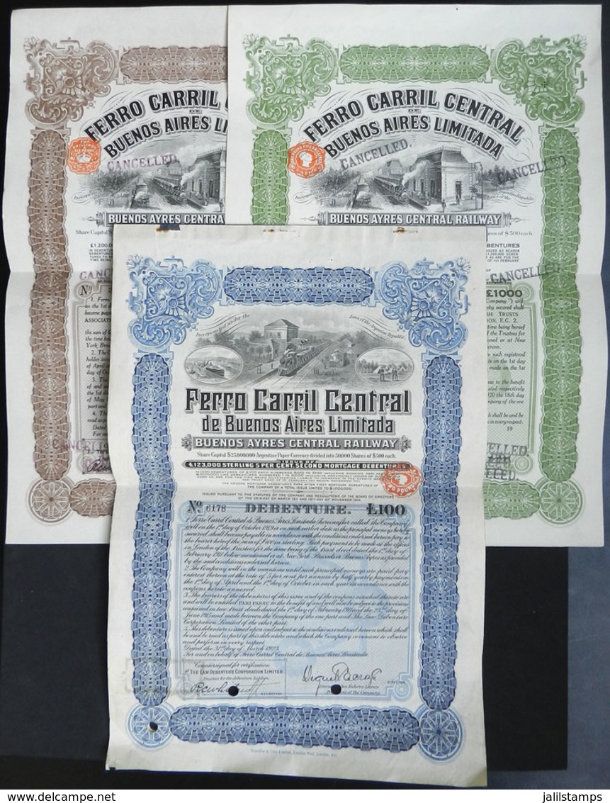 ARGENTINA: BONDS Of  Ferrocarril Central Buenos Aires Limitada, 3 Certificates Of £100 (2 Different) And £1,000, All Wit - Other & Unclassified