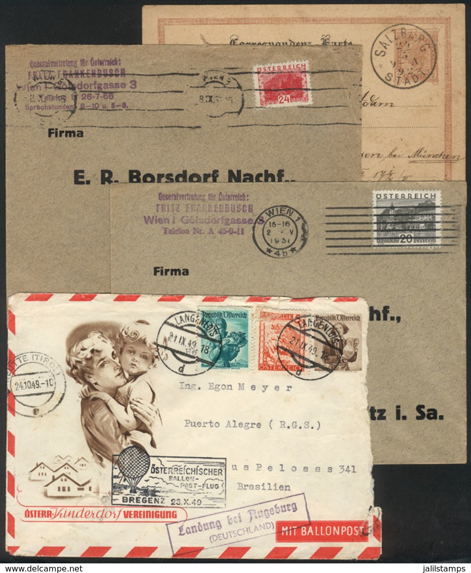 AUSTRIA: 1 Postal Card Of 1892 + 3 Covers Posted Between 1931 And 1949, Interesting! - Autres & Non Classés