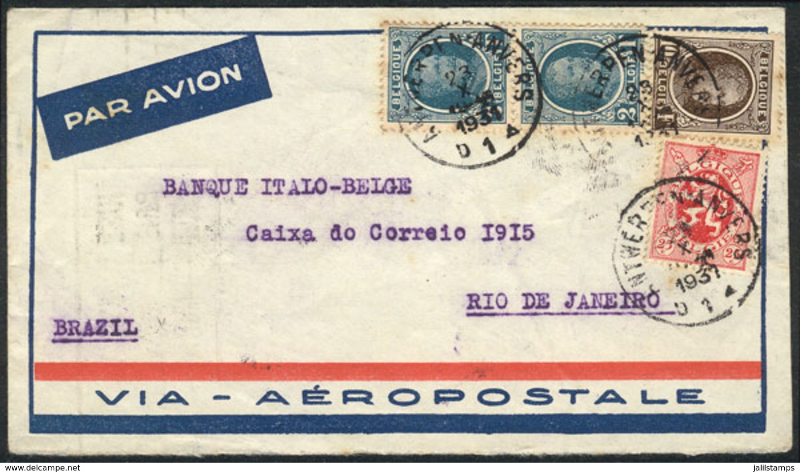 BELGIUM: Airmail Cover Franked With 14.25Fr. (Sc.190 + Other Values), Sent From Anvers To Brazil On 23/OC/1931, Via Air  - Autres & Non Classés