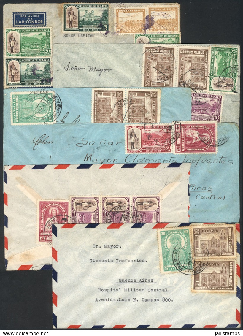 BOLIVIA: 6 Covers Sent To Argentina In 1944, One With MILITARY CENSOR Mark On Back, Very Nice Postages! - Bolivie