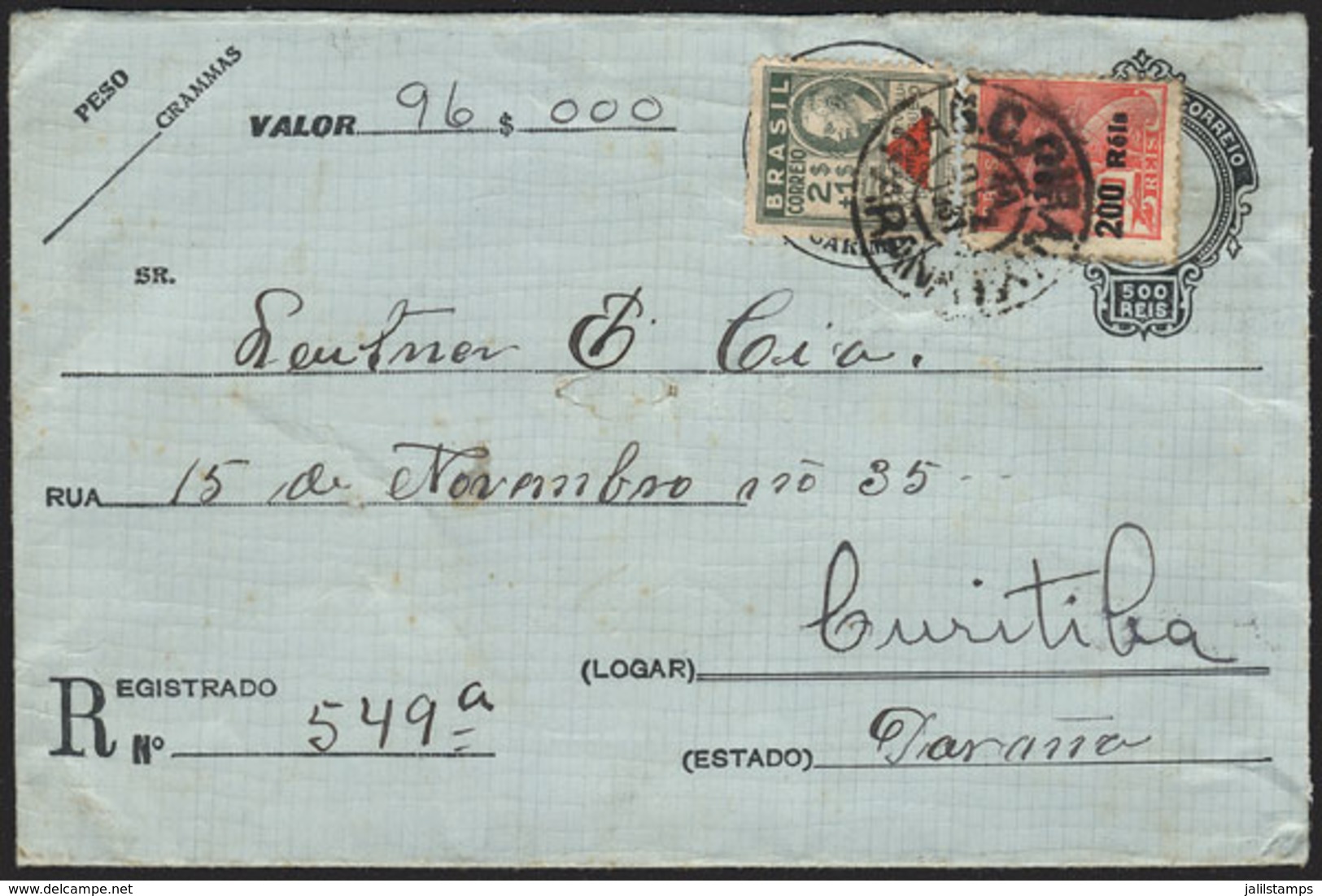 BRAZIL: RHM.EV-5, Cover For Declared Value + 2.200Rs., Used On 11/DE/1931, VF Quality! - Postal Stationery