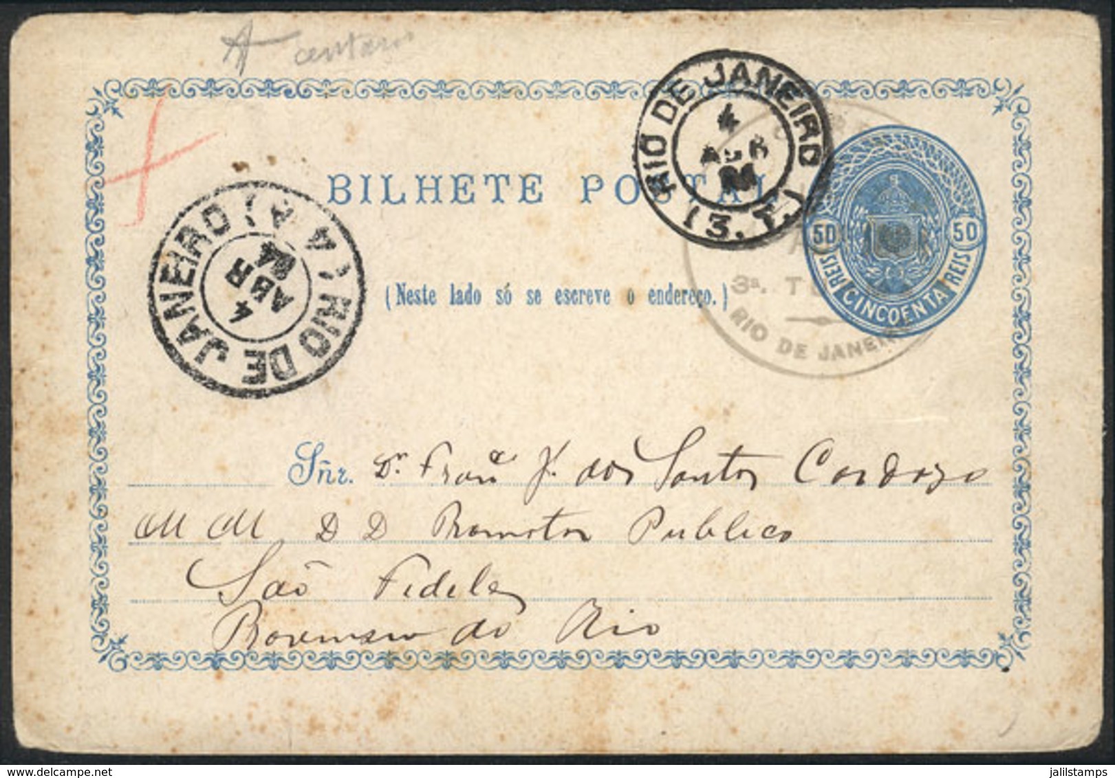 BRAZIL: RHM.BP-4, Postal Card Used In Rio De Janeiro On 4/AP/1884, VF And Rare! - Entiers Postaux