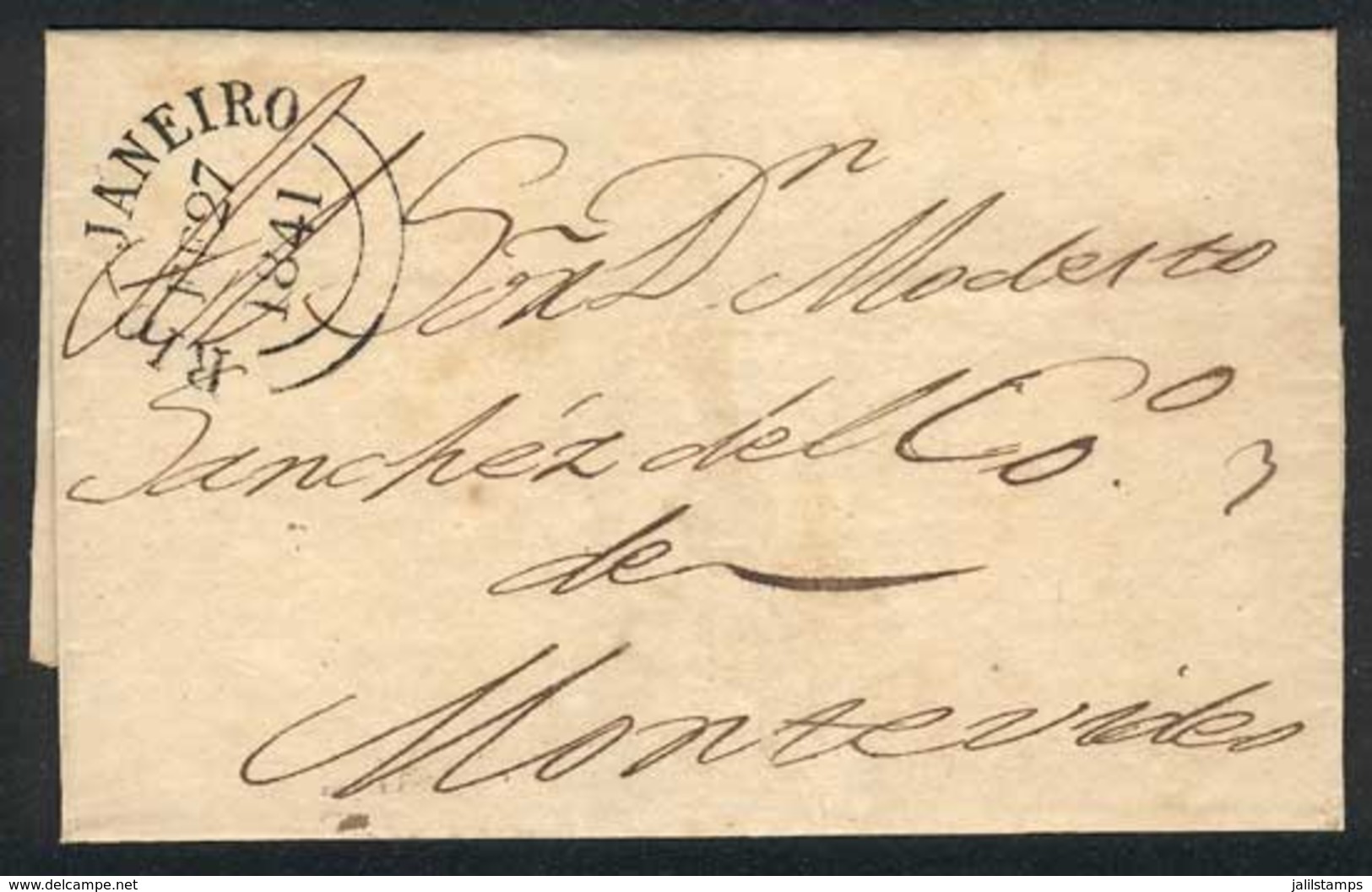 BRAZIL: Folded Cover Sent From Rio De Janeiro To Montevideo On 27/FE/1841, Excellent Quality! - Sonstige & Ohne Zuordnung