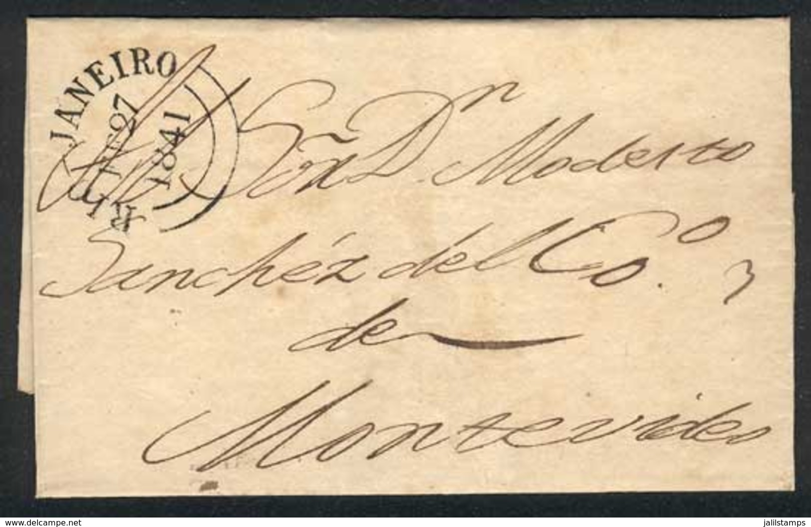 BRAZIL: Folded Cover Sent From Rio De Janeiro To Montevideo On 27/FE/1841, Excellent Quality! - Other & Unclassified