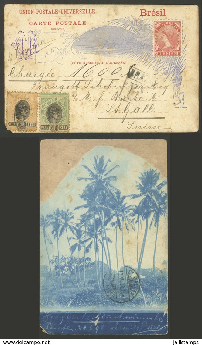 BRAZIL: RARA CARD ILLUSTRATED On Back With Photograph Of Palm Trees In Recife, Sent By REGISTERED Mail To Switzerland On - Sonstige & Ohne Zuordnung