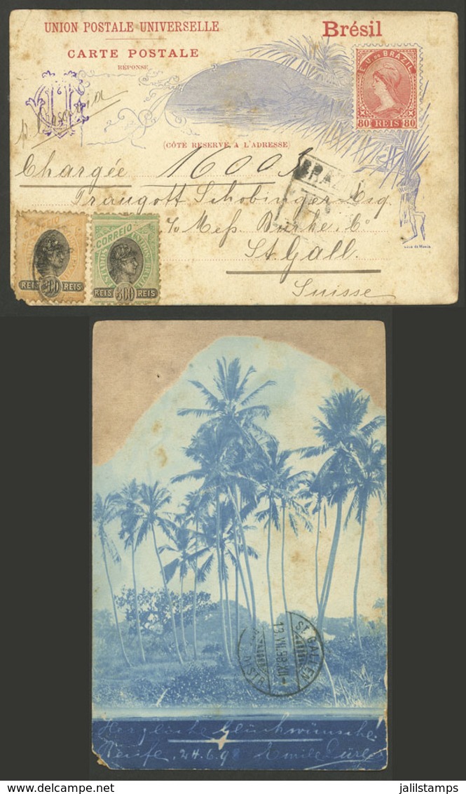 BRAZIL: RARA CARD ILLUSTRATED On Back With Photograph Of Palm Trees In Recife, Sent By REGISTERED Mail To Switzerland On - Other & Unclassified