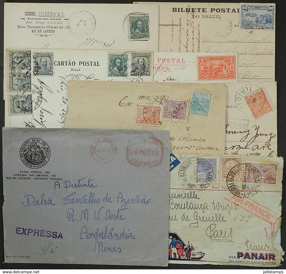 BRAZIL: 8 Covers And Cards Used Between 1908 And 1956, Some With Very Interesting Cancels, Fine General Quality! - Otros & Sin Clasificación