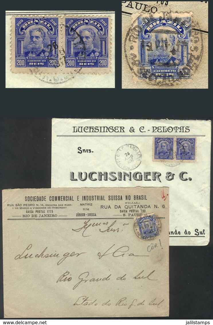 BRAZIL: Cover Sent From Rio To Rio Grande On 17/JUL/1917, Franked With A 200Rs. Stamp In A RARE Light Blue Color, Along  - Sonstige & Ohne Zuordnung