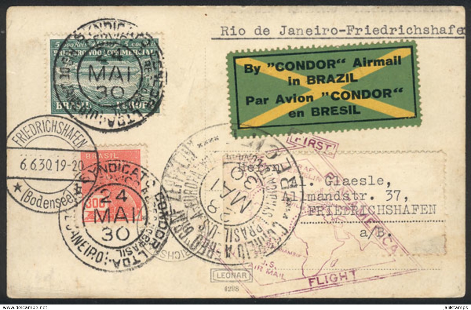 BRAZIL: Card Flown By ZEPPELIN, Sent From Rio De Janeiro To Friedrichshafen On 24/MAY/1930, VF Quality! - Other & Unclassified