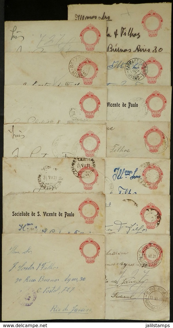 BRAZIL: RHM.EN-78, 14 Stationery Envelopes (with Watermark) Used Between 1931/32, With Interesting Postmarks: Baurú S. P - Autres & Non Classés