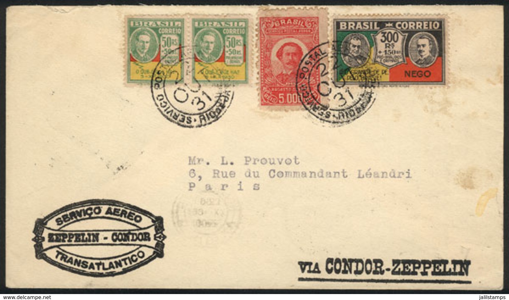 BRAZIL: 22/OC/1931 Rio De Janeiro - France, Via ZEPPELIN: Cover With Handsome Postage, Fine Quality! - Sonstige & Ohne Zuordnung