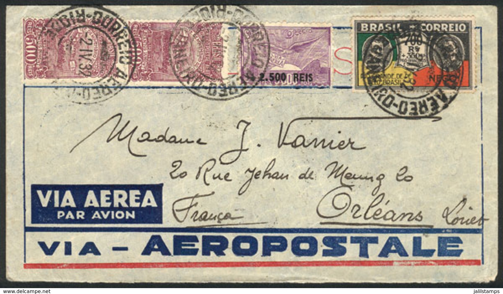 BRAZIL: Airmail Cover Sent By AEROPOSTALE From Rio De Janeiro To France On 2/AP/1932, Good Postage, VF Quality! - Other & Unclassified