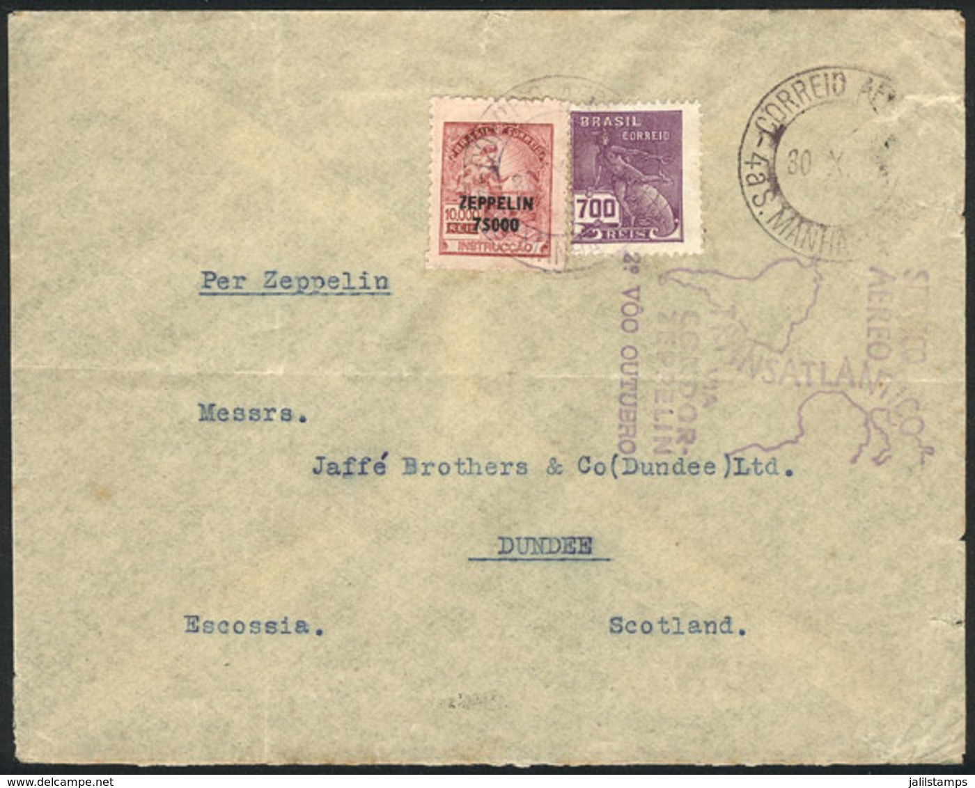 BRAZIL: 30/OC/1932 Pernambuco - Scotland, Via ZEPPELIN: With Friedrichshafen Transit Backstamp, Minor Defects, Very Nice - Sonstige & Ohne Zuordnung