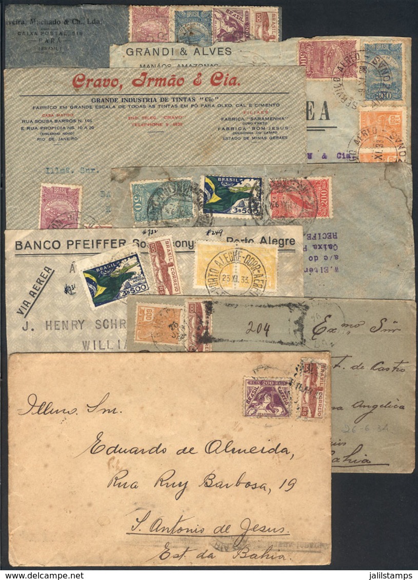BRAZIL: 7 Covers Posted By Airmail Between 1933 And 1934, Interesting Range Of Postages, Postmarks And Destinations, Low - Other & Unclassified