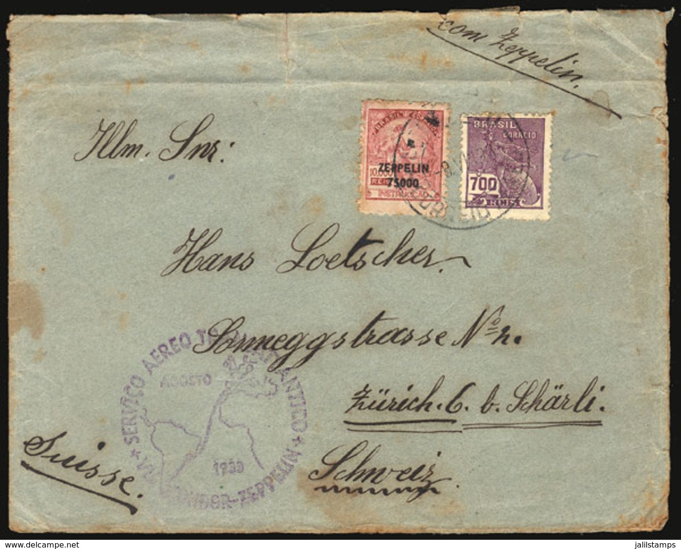 BRAZIL: 9/AU/1933 Sao Paulo - Switzerland, Via ZEPPELIN: Cover With Special Cachet Of The Flight And Friedrichshafen Tra - Autres & Non Classés