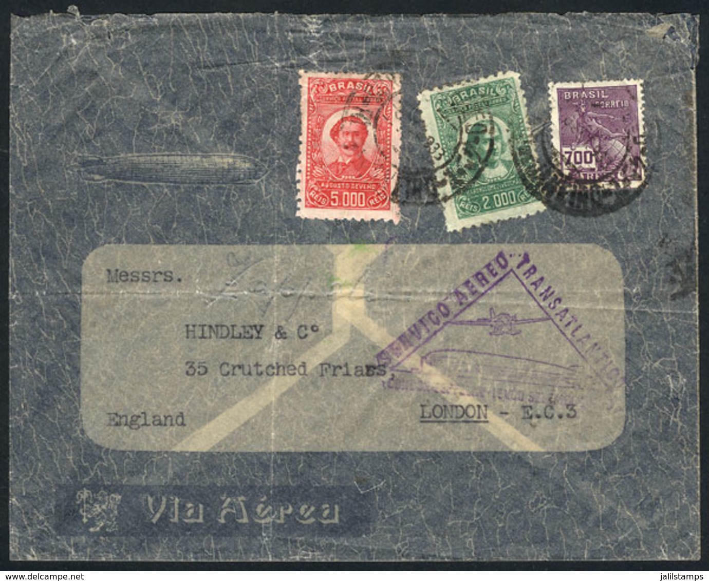 BRAZIL: 7/SE/1933 Rio De Janeiro - England, Via ZEPPELIN: Cover With Special Violet Triangular Cachet, And Friedrichshaf - Autres & Non Classés