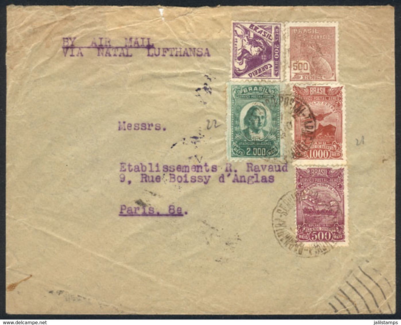 BRAZIL: Cover Sent To France On 26/MAY/1934, With Transit Mark Of Friedrichshafen 5/JUN And Paris Arrival Of The Followi - Sonstige & Ohne Zuordnung