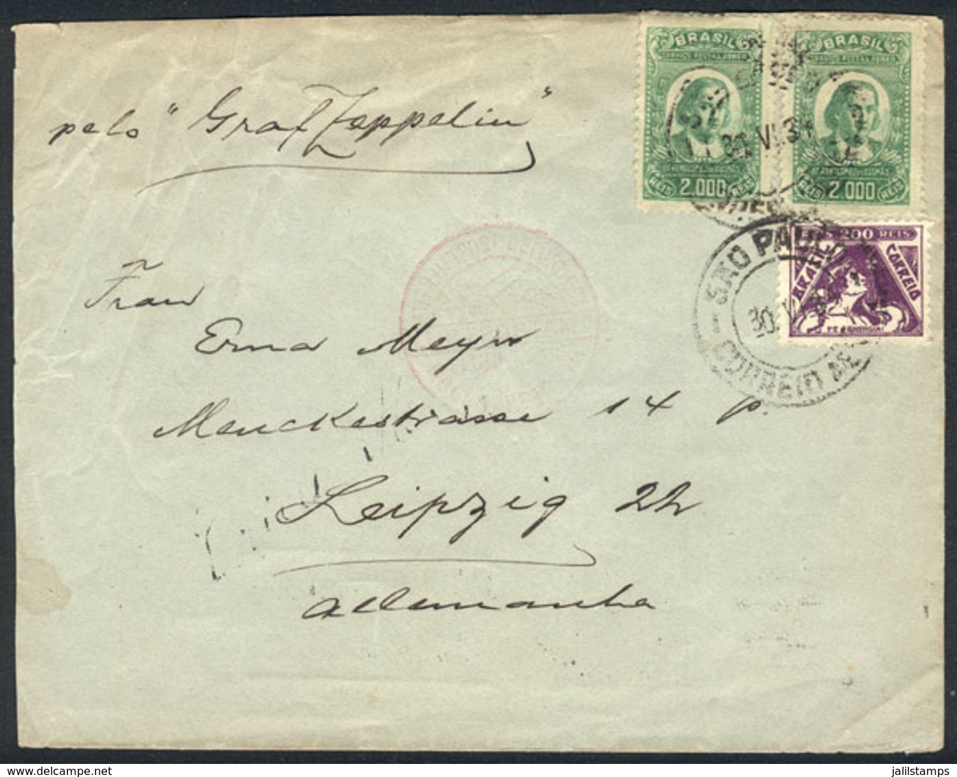 BRAZIL: Cover Sent From Sao Paulo (30/JUN/1934) To Germany, With Friedrichshafen Arrival Handstamp Of 6/JUL, VF Quality! - Autres & Non Classés