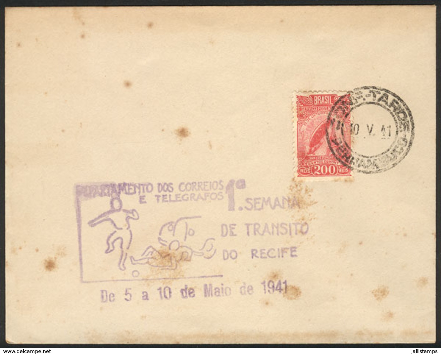 BRAZIL: Cover Commemorating The 1st TRANSIT WEEK In Recife, Cancelled On 10/MAY/1941 Along Special Violet Handstamp! - Other & Unclassified