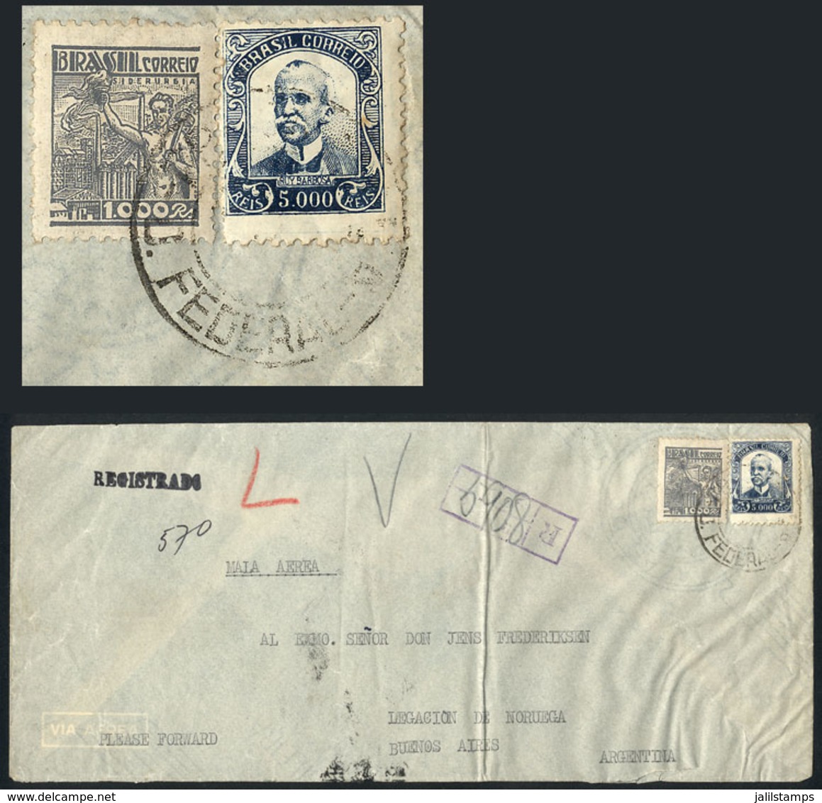 BRAZIL: Registered Airmail Cover Sent From Rio To Argentina In FE/1942 Franked With 6,000Rs., Very Nice! - Other & Unclassified