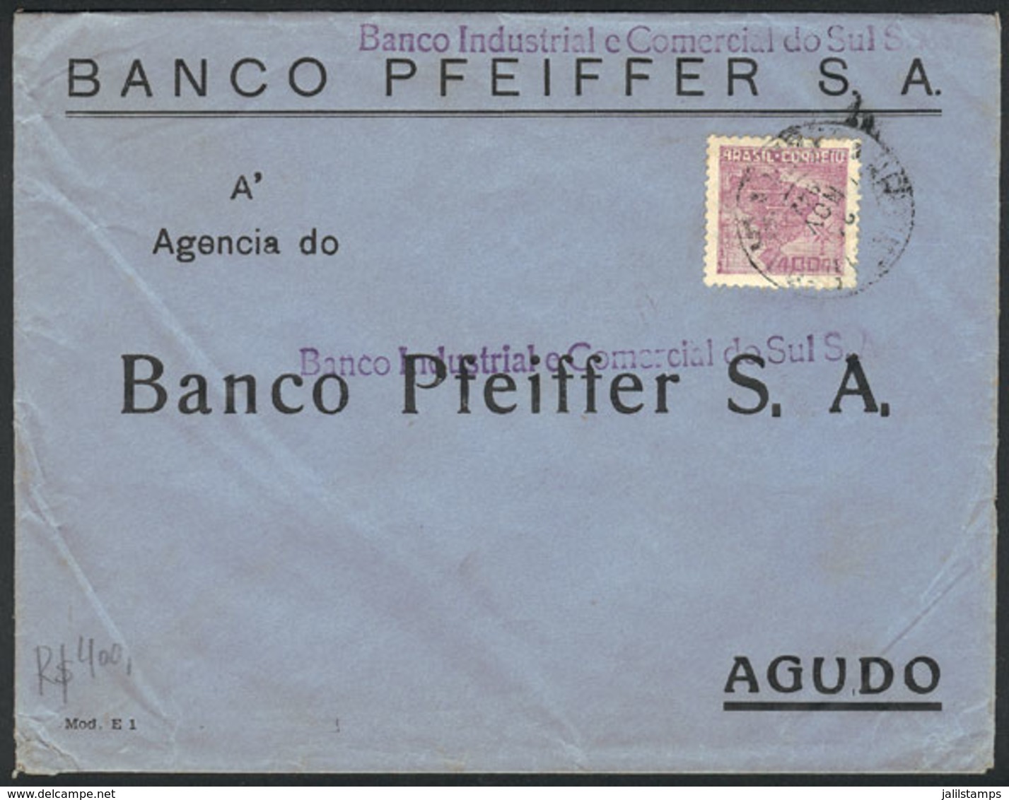 BRAZIL: Cover Sent To Agudo On 24/NO/1942, Franked By RHM.C-175 ALONE, Catalog Value 400Rs., VF Quality! - Other & Unclassified
