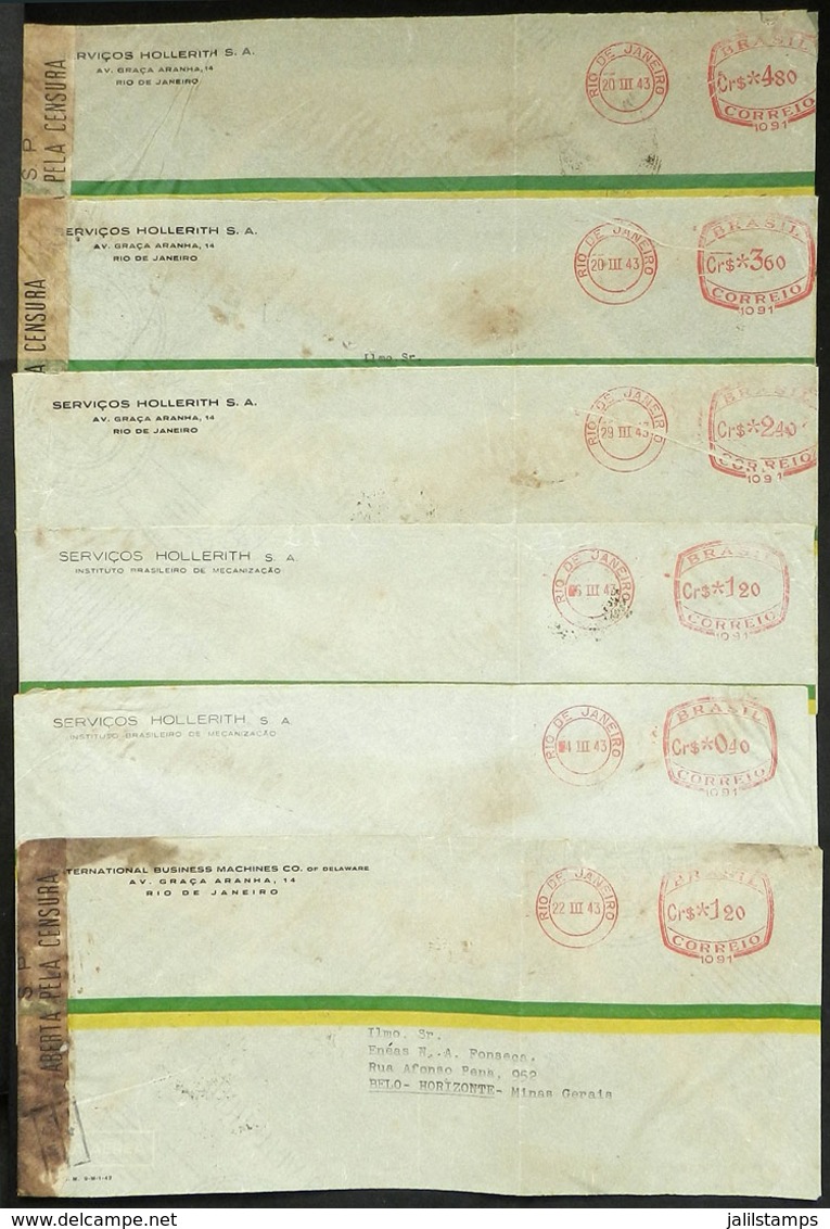 BRAZIL: 5 Covers Sent From Rio De Janeiro To Belo Horizonte In MAR/1943, All With Corner Card: SERVIÇOS HOLLERITH S.A. - - Other & Unclassified