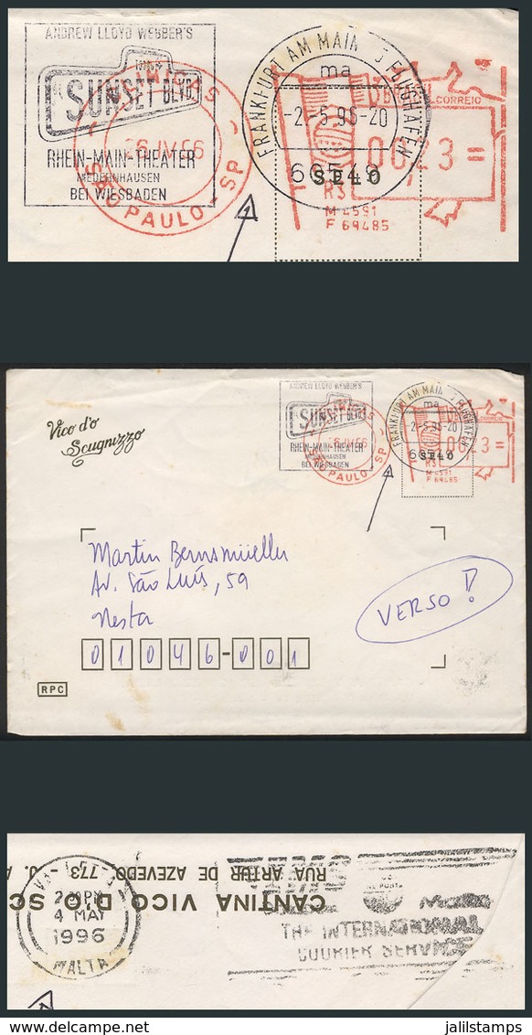 BRAZIL: RARE ROUTE: Cover Used Locally In SAO PAULO On 26/AP/1996 With Meter Postage Of 23c., Sent By Mistake To GERMANY - Sonstige & Ohne Zuordnung