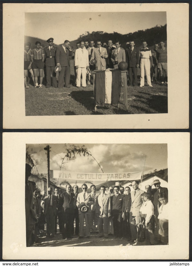 BRAZIL: 2 Real Photo PC With Views Of Politicians At A Sport Event, Dated Conceição Do Castelo 31/MAY/1945, VF Quality - Sonstige & Ohne Zuordnung