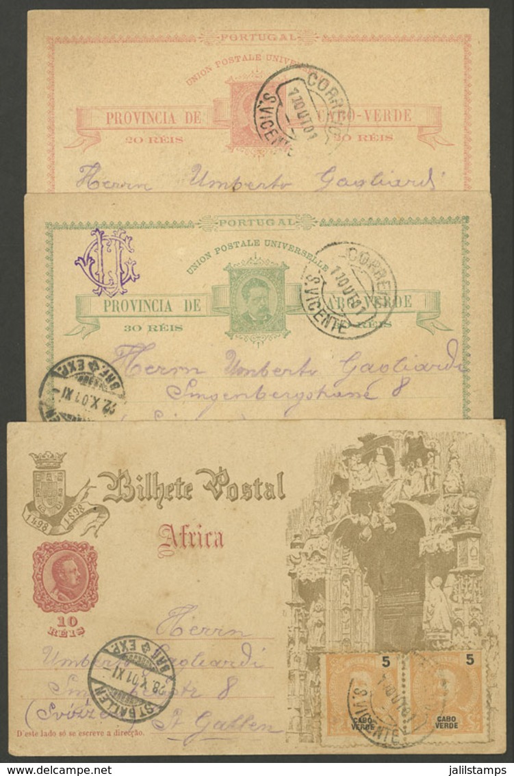 CAPE VERDE: 3 Postal Cards Sent To Switzerland In 1901, Very Nice! - Cape Verde