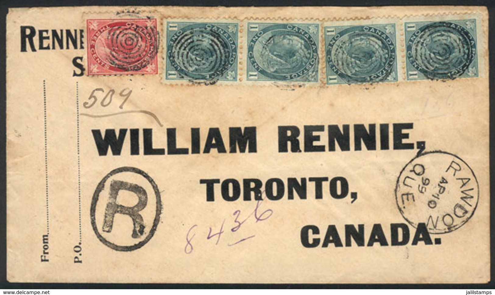 CANADA: Registered Cover Sent From RAWDON To Toronto On 10/AP/1899 Franked With 7c., Transit Backstamps Of Joliette, Mon - Otros & Sin Clasificación