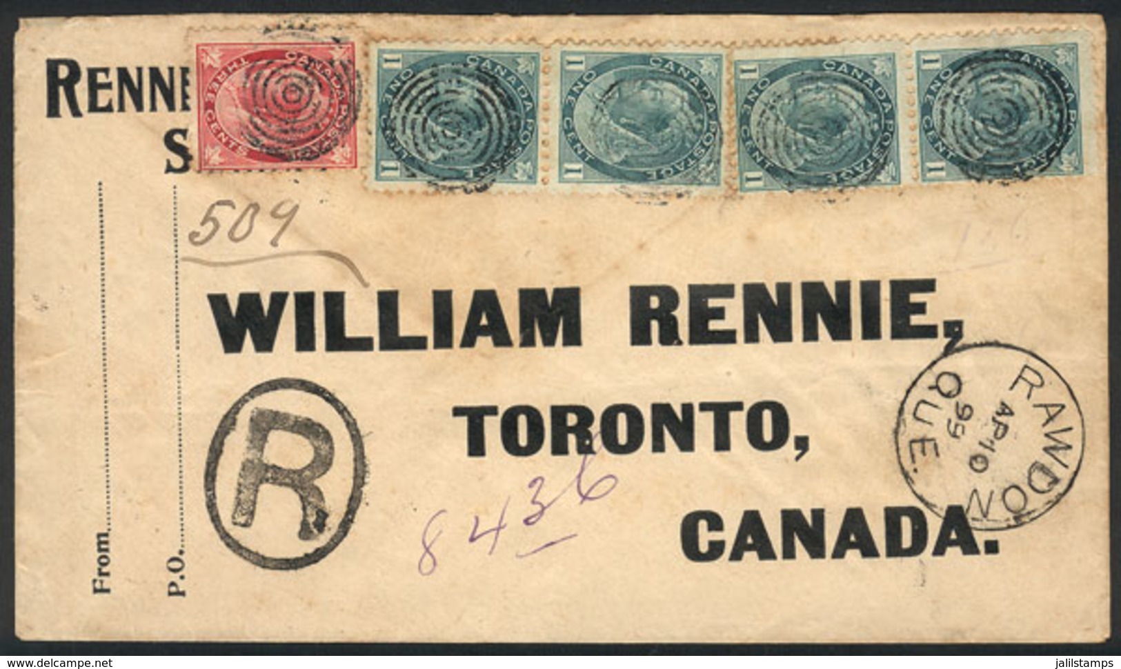 CANADA: Registered Cover Sent From RAWDON To Toronto On 10/AP/1899 Franked With 7c., Transit Backstamps Of Joliette, Mon - Autres & Non Classés
