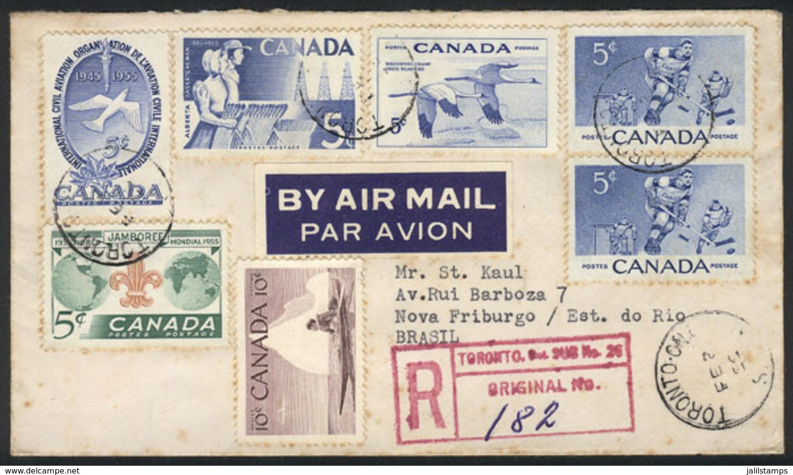 CANADA: Registered Cover Sent From Toronto To Brazil On 2/FE/1956 With Nice Multicolored Postage! - Other & Unclassified