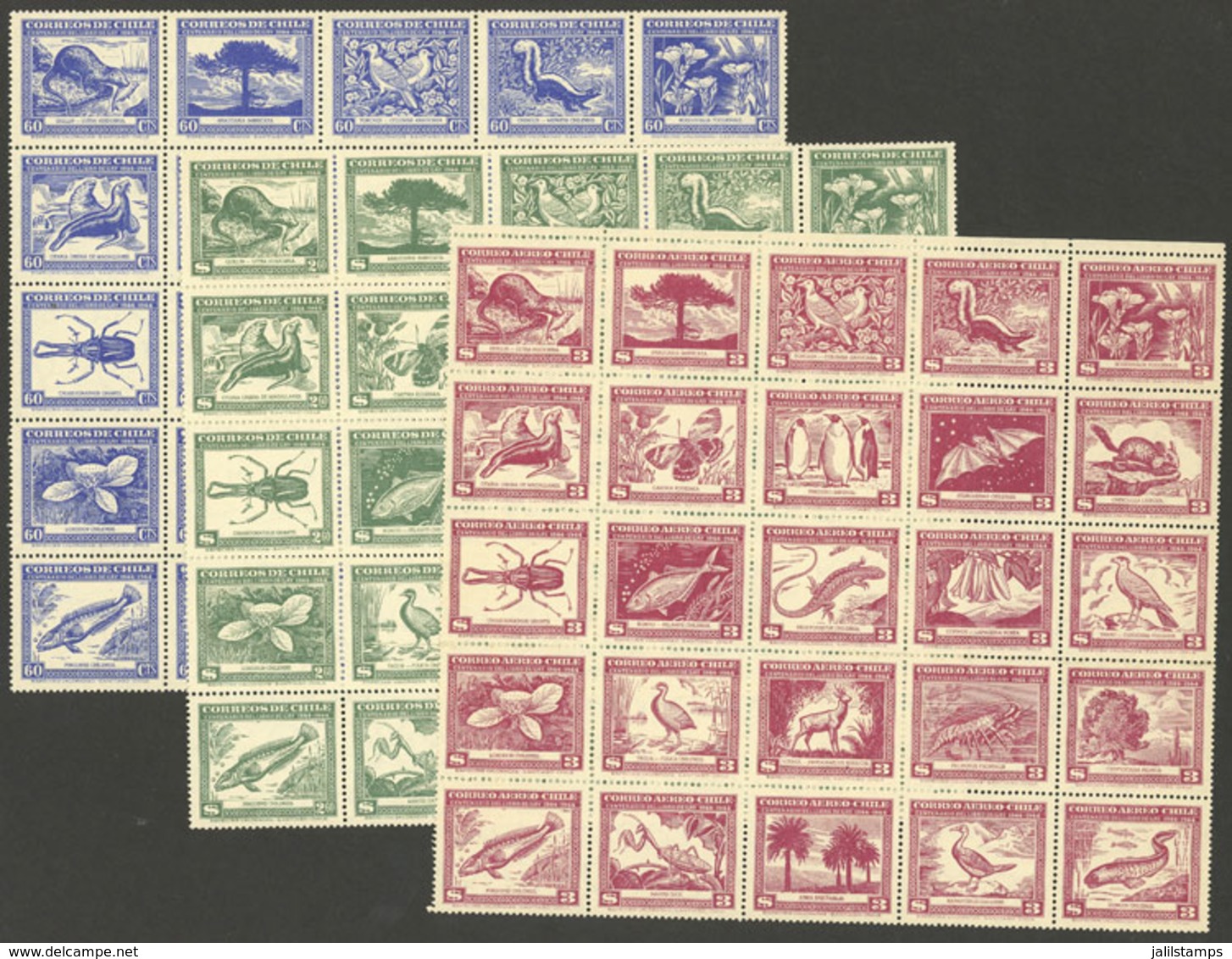 CHILE: Yvert 222/3 + A.121, 1948 Flora & Fauna, The Cmpl. Set Of 75 Stamps, VF Quality, Almost All MNH (only 4 Or 5 Exam - Chili
