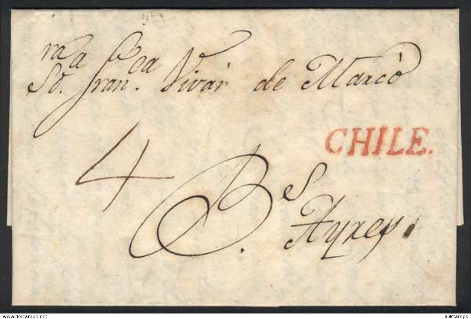 CHILE: Long And Interesting Complete Folded Letter Dated 16/MAY/1823, Sent From Santiago To Buenos Aires, With Straightl - Chile