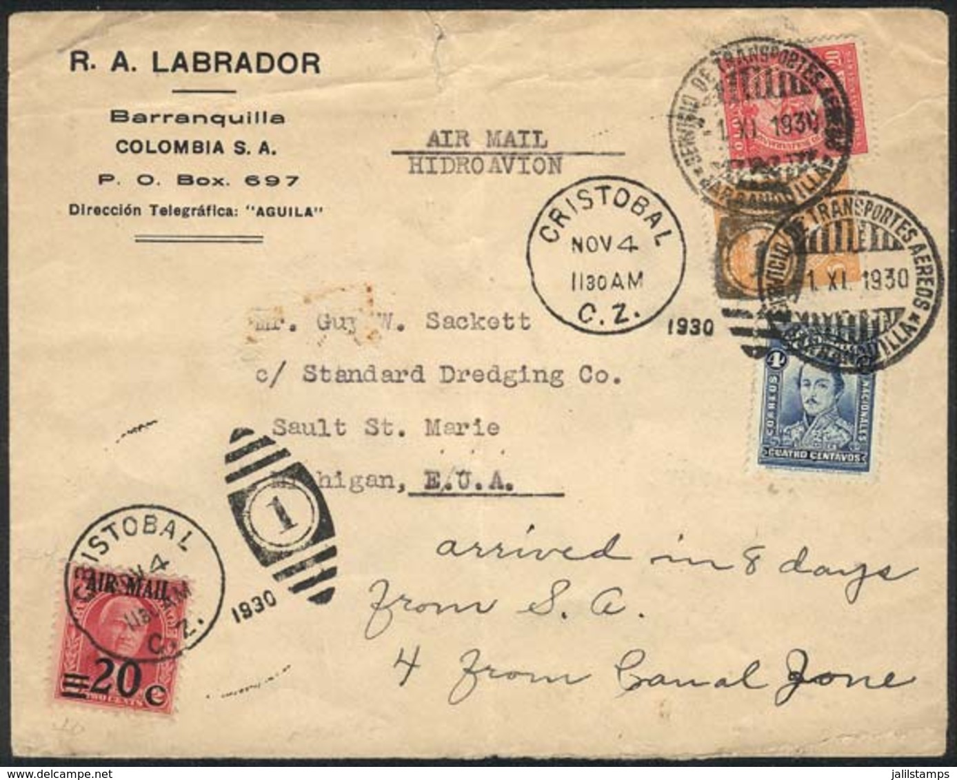 COLOMBIA: Airmail Cover With Mixed Postage COLOMBIA - PANAMA CANAL ZONE, Sent From Barranquilla To Michigan (USA) On 1/N - Colombie