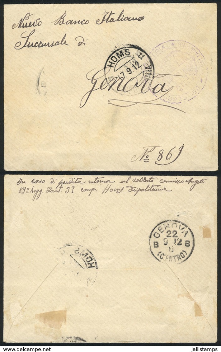 ITALIAN COLONIES - TRIPOLITANIA: Stampless Cover (military Franchise) Sent By A Soldier In The Front To A Bank In Genova - Autres & Non Classés