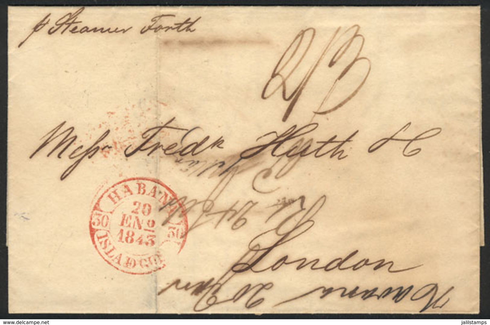 CUBA: Entire Letter Sent From HAVANA To London By British Mail On 20/JA/1843, Fine Quality, Interesting! - Other & Unclassified
