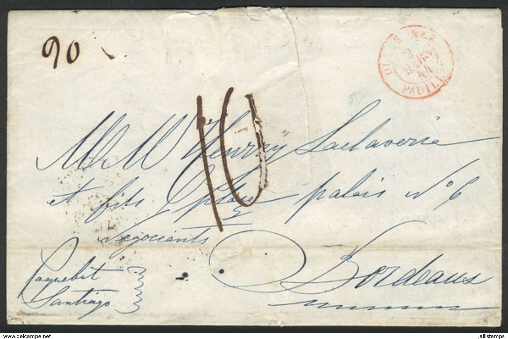 CUBA: Entire Letter Dated Santiago De Cuba 25/JA/1844, Sent To Bordeaux (France) Via Steamer Santiago, With Interesting  - Autres & Non Classés