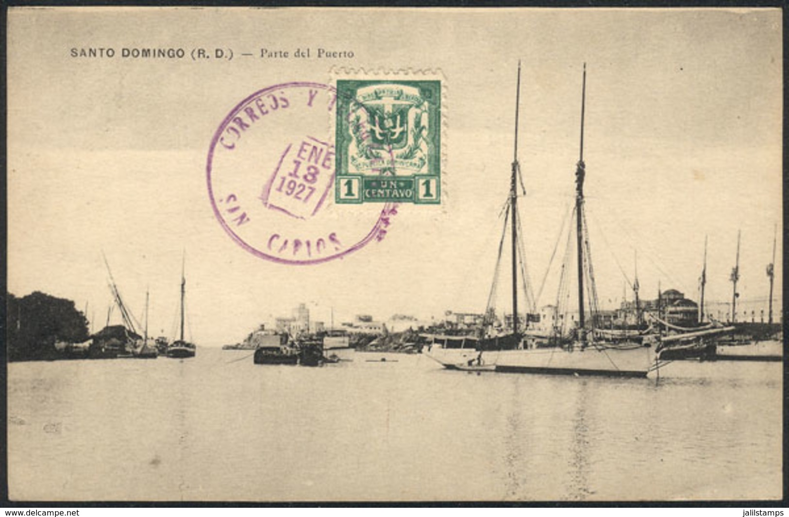 DOMINICAN REPUBLIC: Postcard Showing View Of The Port Of Santo Domingo, Franked With 1c. And Sent From SAN CARLOS To Arg - Dominican Republic