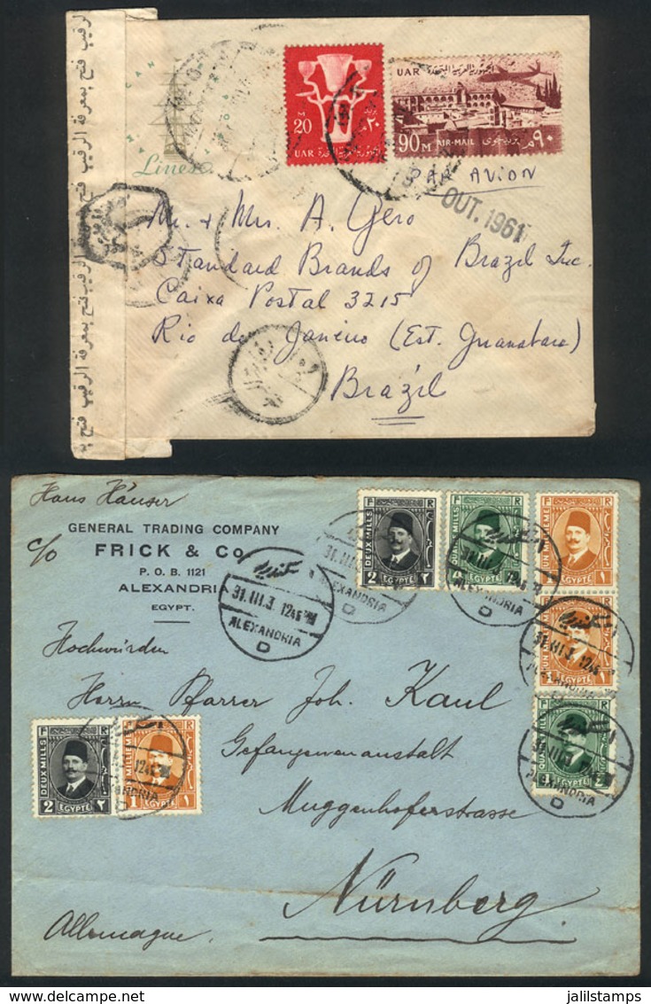 EGYPT: 2 Covers Sent To Germany And Brazil With Nice Postages, One Censored, VF Quality! - Other & Unclassified