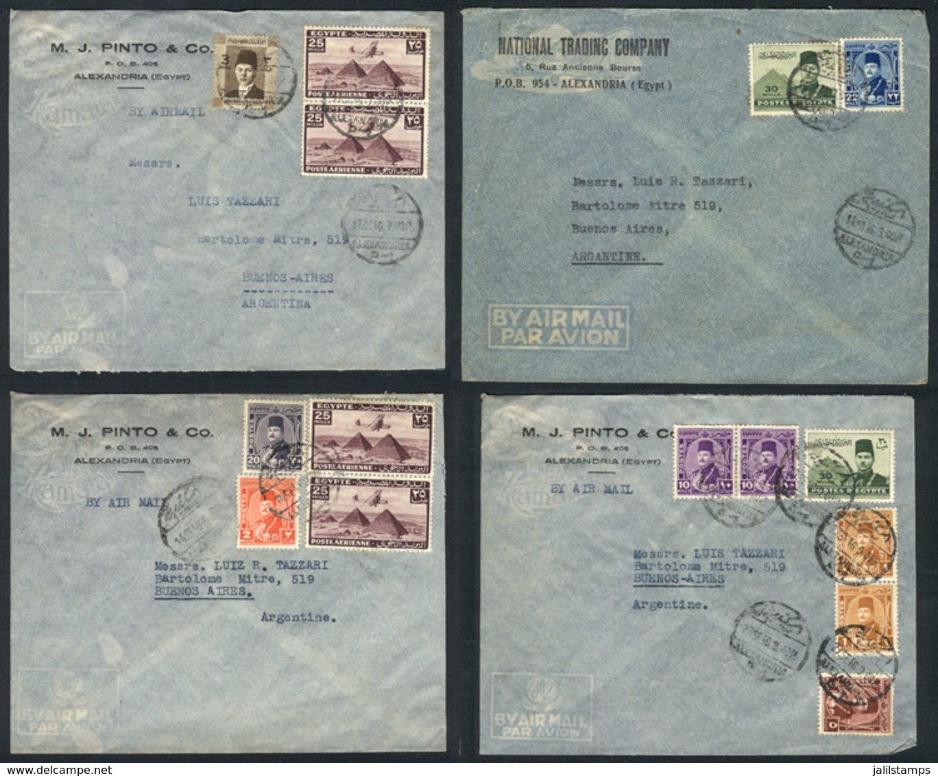 EGYPT: 12 Covers Sent To Argentina In 1946, Most By Airmail, Nice Postages, Very Fine Quality! - Other & Unclassified