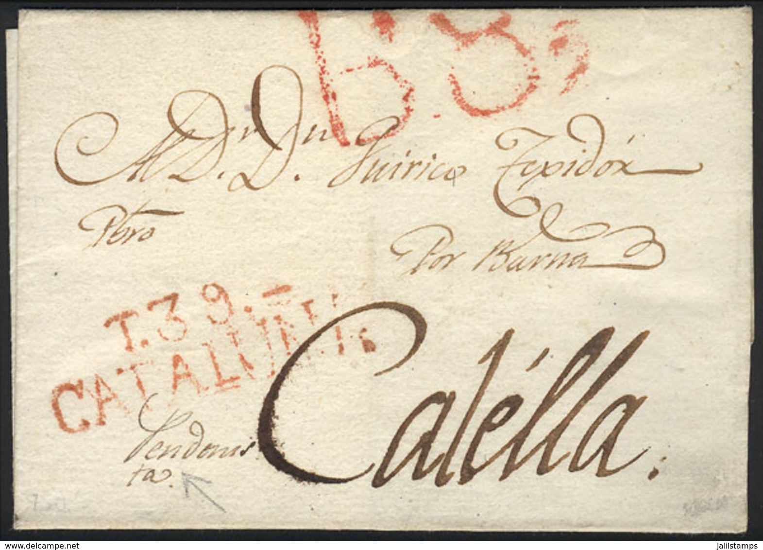 SPAIN: Used Folded Cover (circa 1830) With Nice Postal Marks, VF Quality! - Other & Unclassified