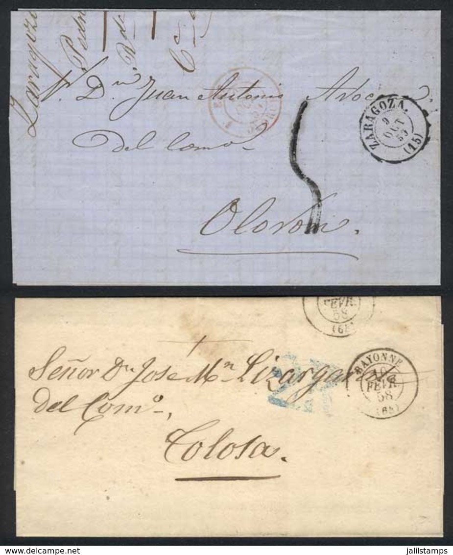 SPAIN: 2 Folded Covers Used In 1858 And 1859, With Interesting Postal Markings, Excellent Quality! - Autres & Non Classés