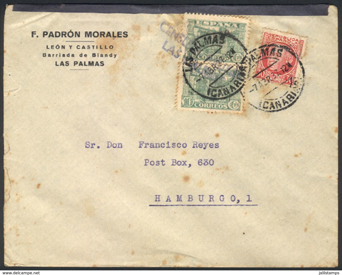 SPAIN: Airmail Cover Sent From LAS PALMAS To Germany On 7/AP/1937 With Nice Postage! - Autres & Non Classés