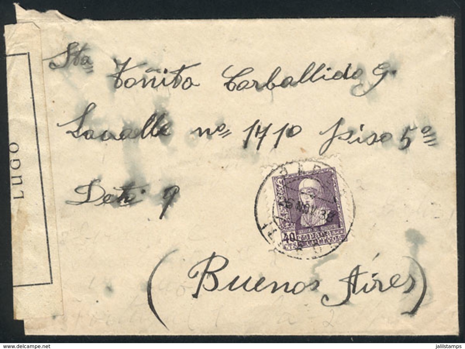 SPAIN: Cover Posted From PARGA (Lugo) On 26/NO/1938, With Military Censor Label, Interesting! - Sonstige & Ohne Zuordnung