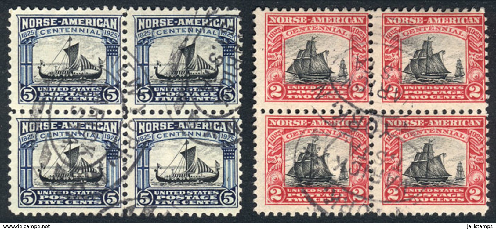 UNITED STATES: Sc.620/1, 1925 Ships, Set Of 2 Values, Used BLOCKS OF 4, VF Quality! - Sonstige & Ohne Zuordnung