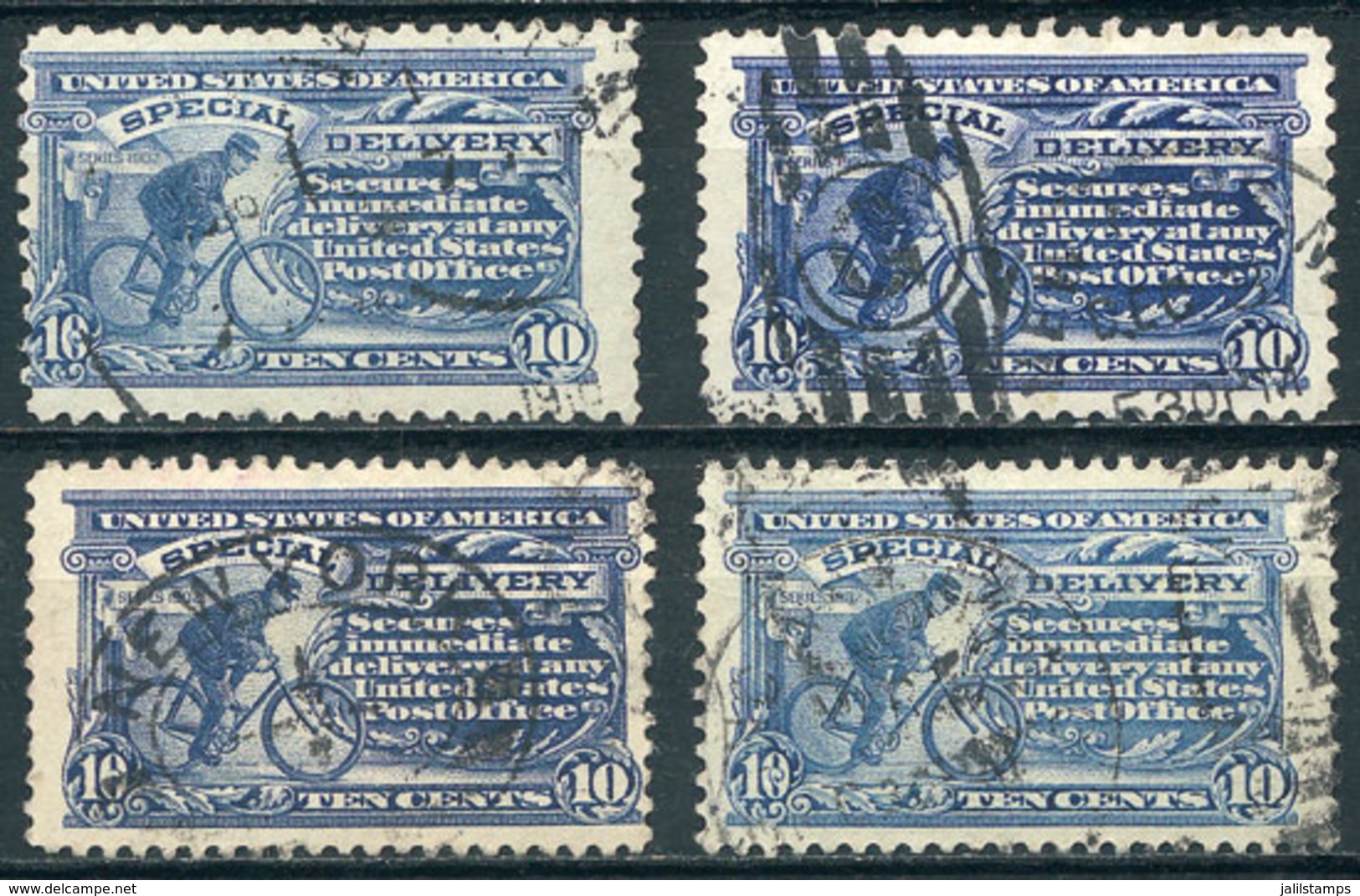 UNITED STATES: Sc.E10, 2 Used Examples Unwatermarked And Perf 10 + E11, 2 Used Examples With Perf 11, In Each Couple Wit - Special Delivery, Registration & Certified