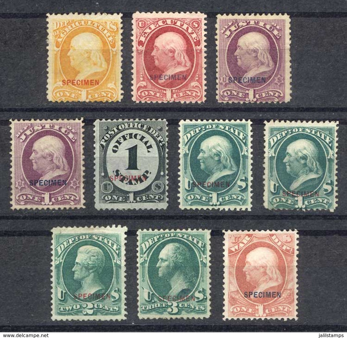 UNITED STATES: Sc.O1S And Following, Lot Of Official Stamps Overprinted SPECIMEN, VF Quality, Catalog Value US$500+ - Service