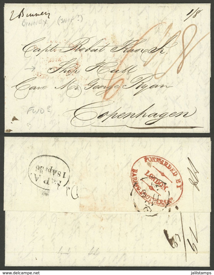 UNITED STATES: 17/MAR/1837 BOSTON - "Suip Hull" In Copenhagen, With Red Oval Backstamp: FORWARDED BY BARING BROTHERS & C - Cartas & Documentos